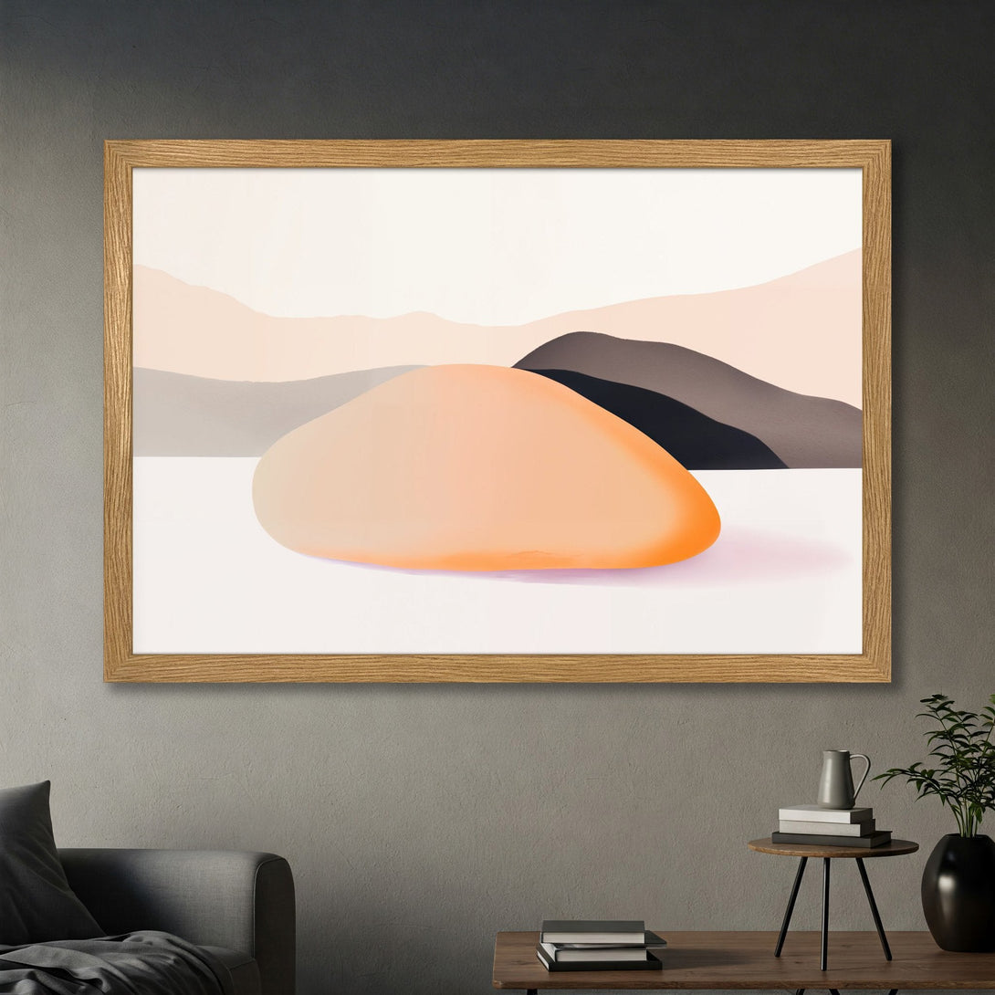 Framed Poster featuring an abstract landscape in a minimalist style with a warm, neutral color palette. Perfect for modern decor.