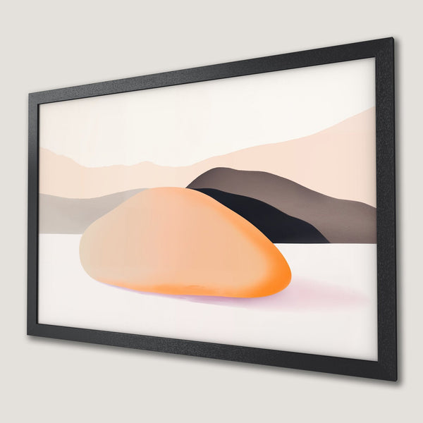 Framed Poster featuring abstract landscape art in a minimalist style with warm peach and neutral tones. Perfect wall decor!