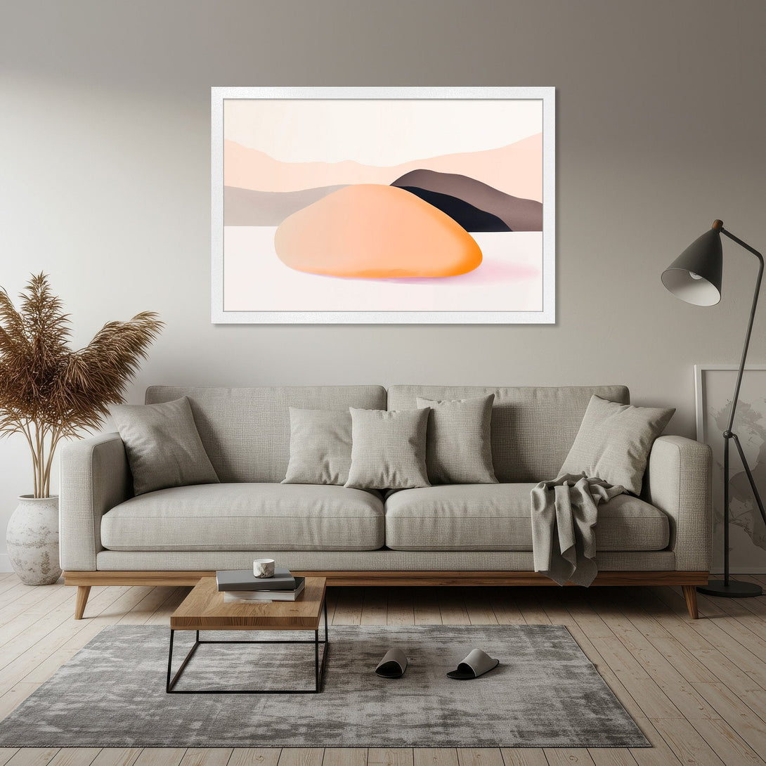 Framed Poster featuring abstract landscape art in soft peach and neutral tones, perfect for minimalist decor.