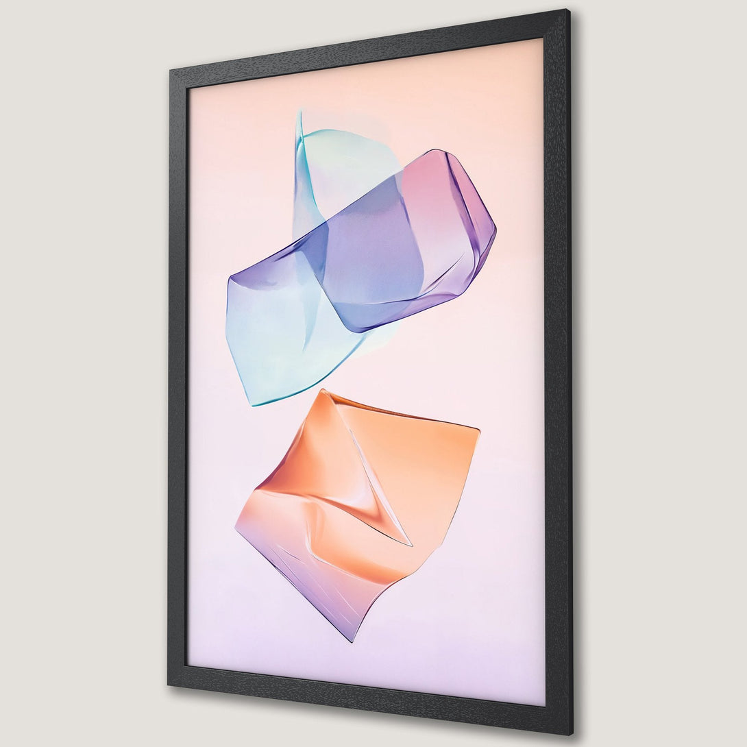 Framed Poster featuring abstract art with flowing shapes in a pastel color palette. Modern wall decor for any room.