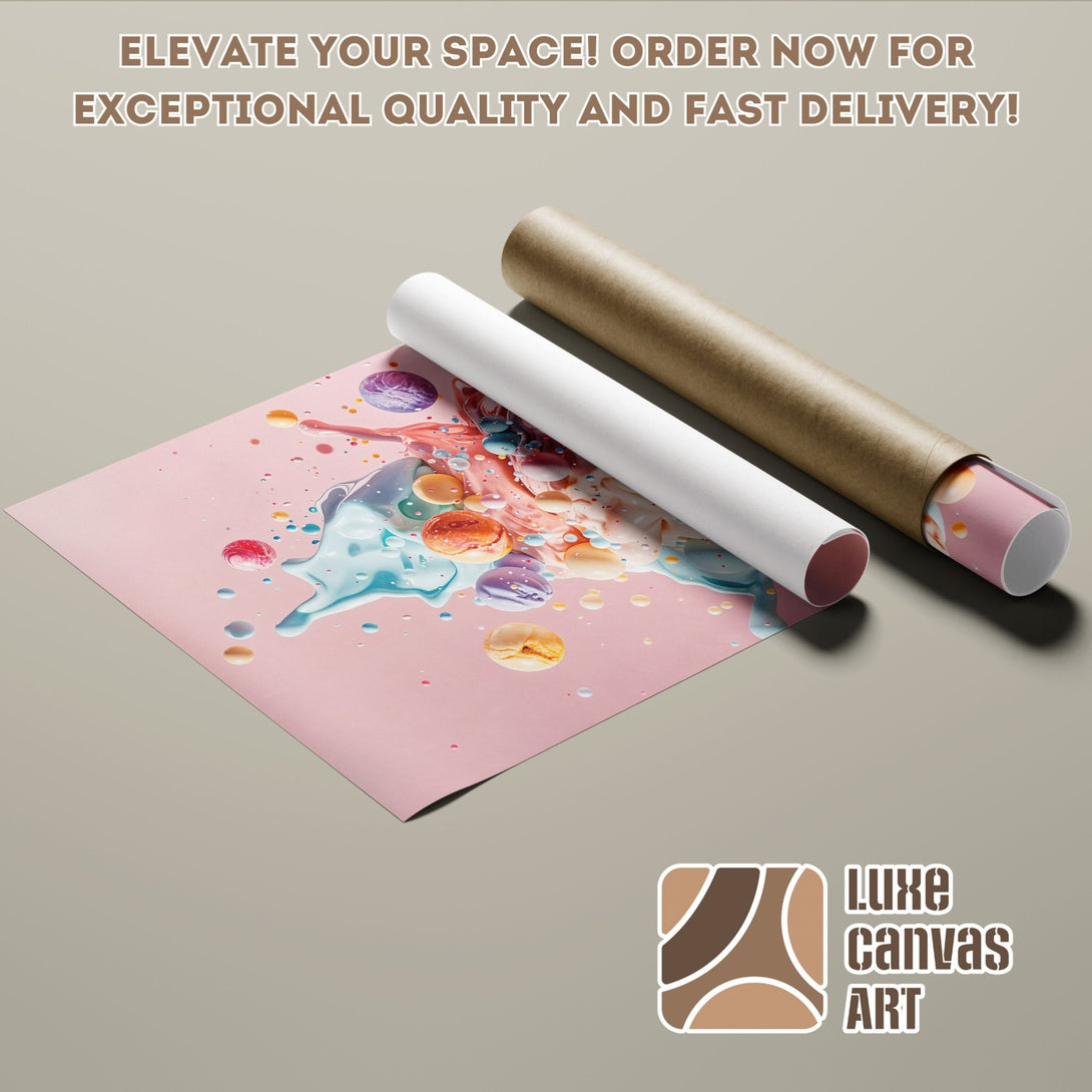 Poster Roll featuring abstract art with pink, blue, and orange hues. Elevate your space with this stylish, high-quality art print.