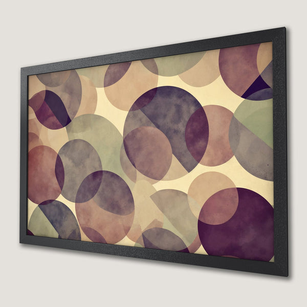 Framed Poster featuring abstract geometric circles in a muted purple and beige palette. Modern art for your home.