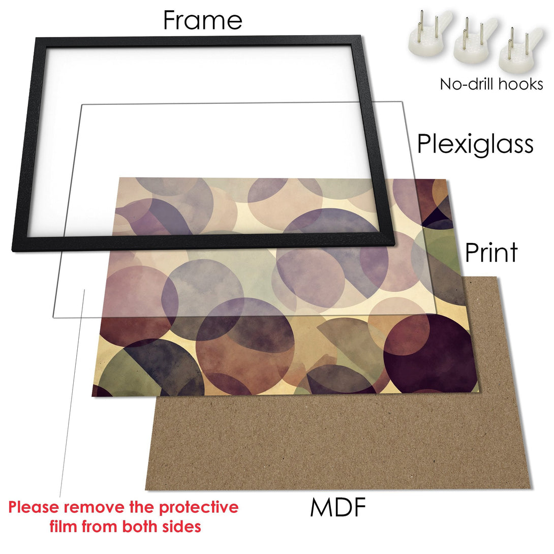 Framed Poster with abstract circles in muted tones. Perfect wall art!