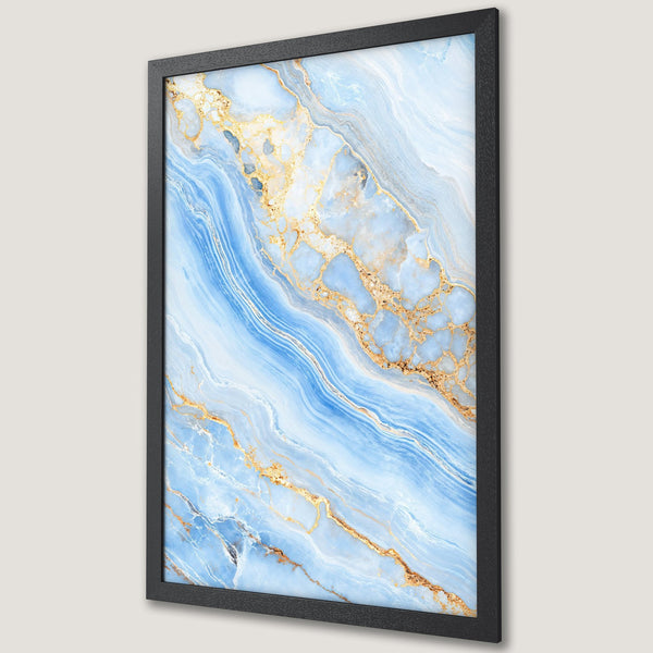 Framed Poster featuring a stunning blue and gold marble design. Add a touch of elegance to your space with this beautiful artwork.