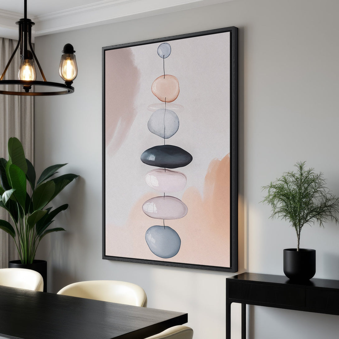 Framed Wall Art featuring an abstract stone design in a neutral color palette. Modern art for a stylish home.