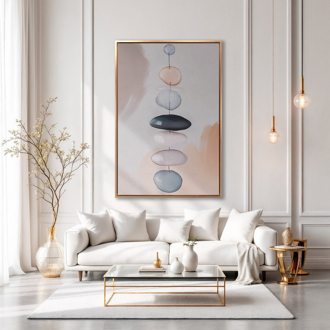 Framed Wall Art: Abstract watercolor stone art in neutral tones. Modern decor for living room. Add a touch of zen to your space with this canvas print.