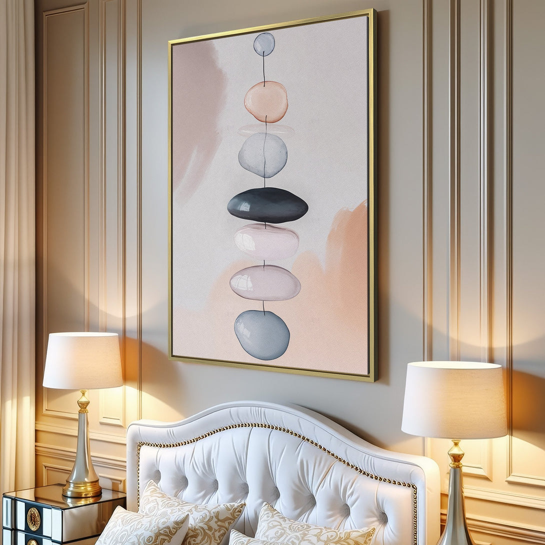 Abstract Canvas Print featuring stacked stone design in a calming neutral color palette, perfect for modern home decor.