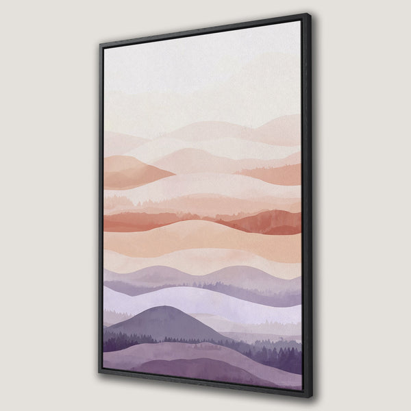 Framed Wall Art: Abstract landscape Canvas Print in warm earthy tones. Modern art with a minimalist style, perfect for any home decor.