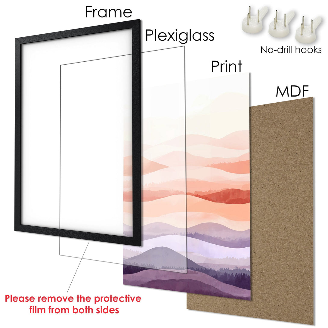 Framed Poster featuring a watercolor landscape in warm, earthy tones. Stylish wall art for your home.