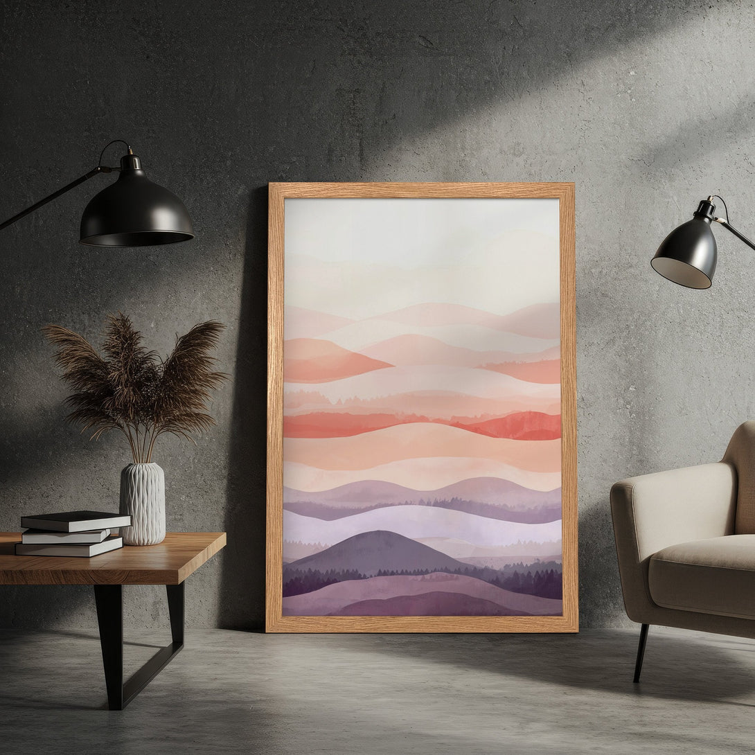 Framed Poster featuring abstract landscape art in a warm, earthy color palette. Perfect for adding a touch of modern style to your home decor.