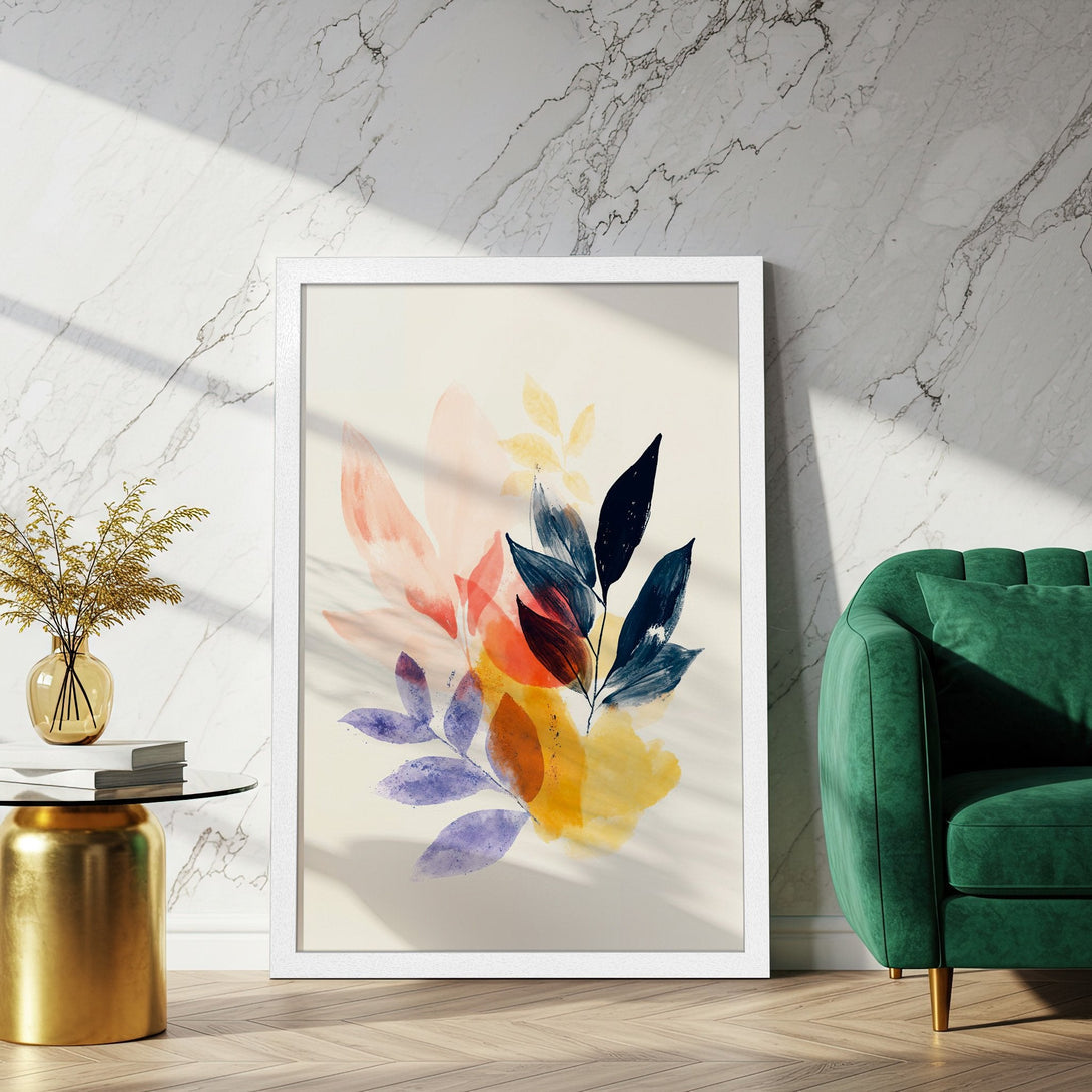 Framed Poster featuring watercolor floral art in a vibrant, warm color palette. Perfect for adding a touch of modern elegance to your home!