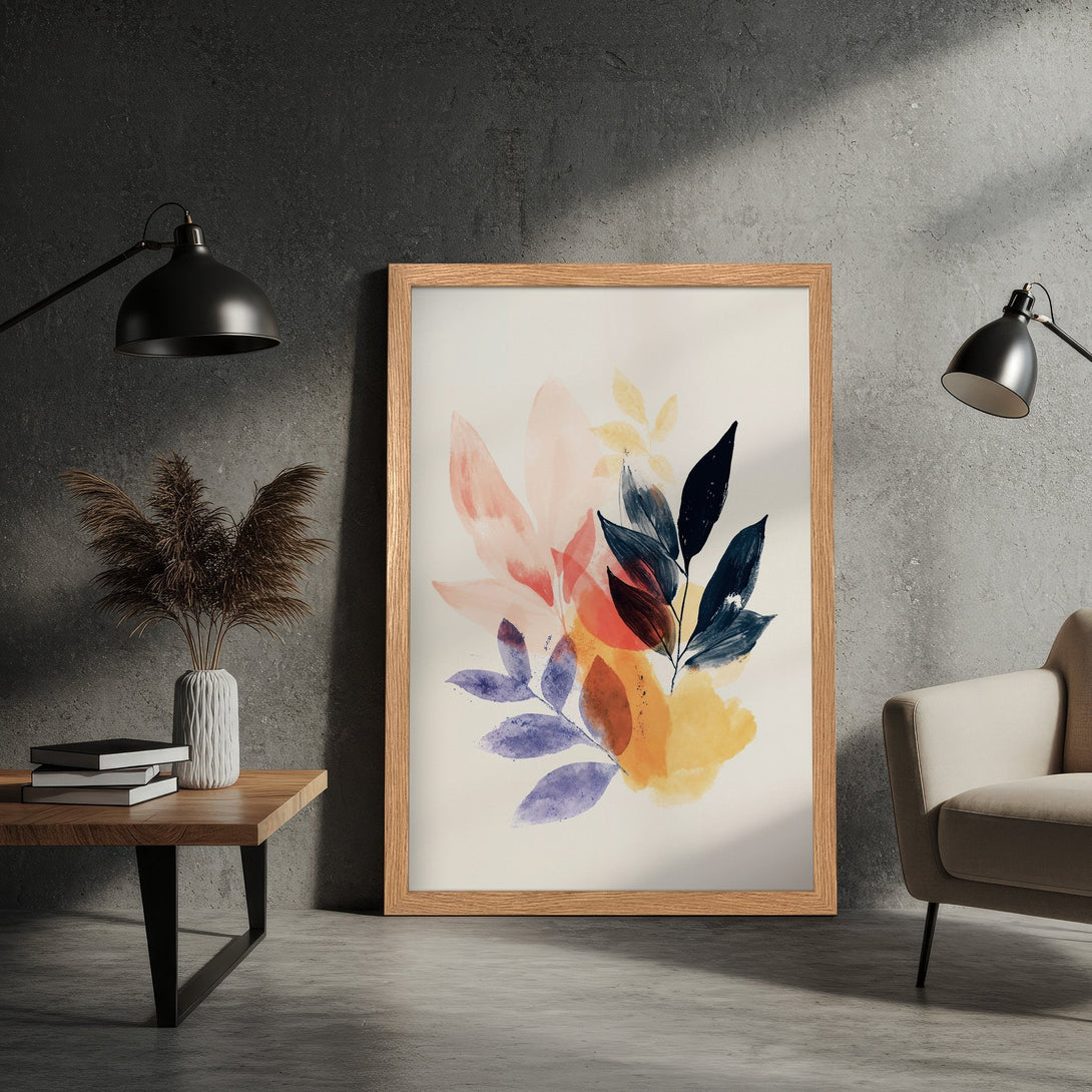 Framed Poster featuring watercolor floral art in a soft, warm color palette. Perfect wall decor for any room!