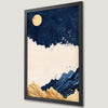 Pastel Night Mountain Art Poster: Blue and Gold Landscape Print