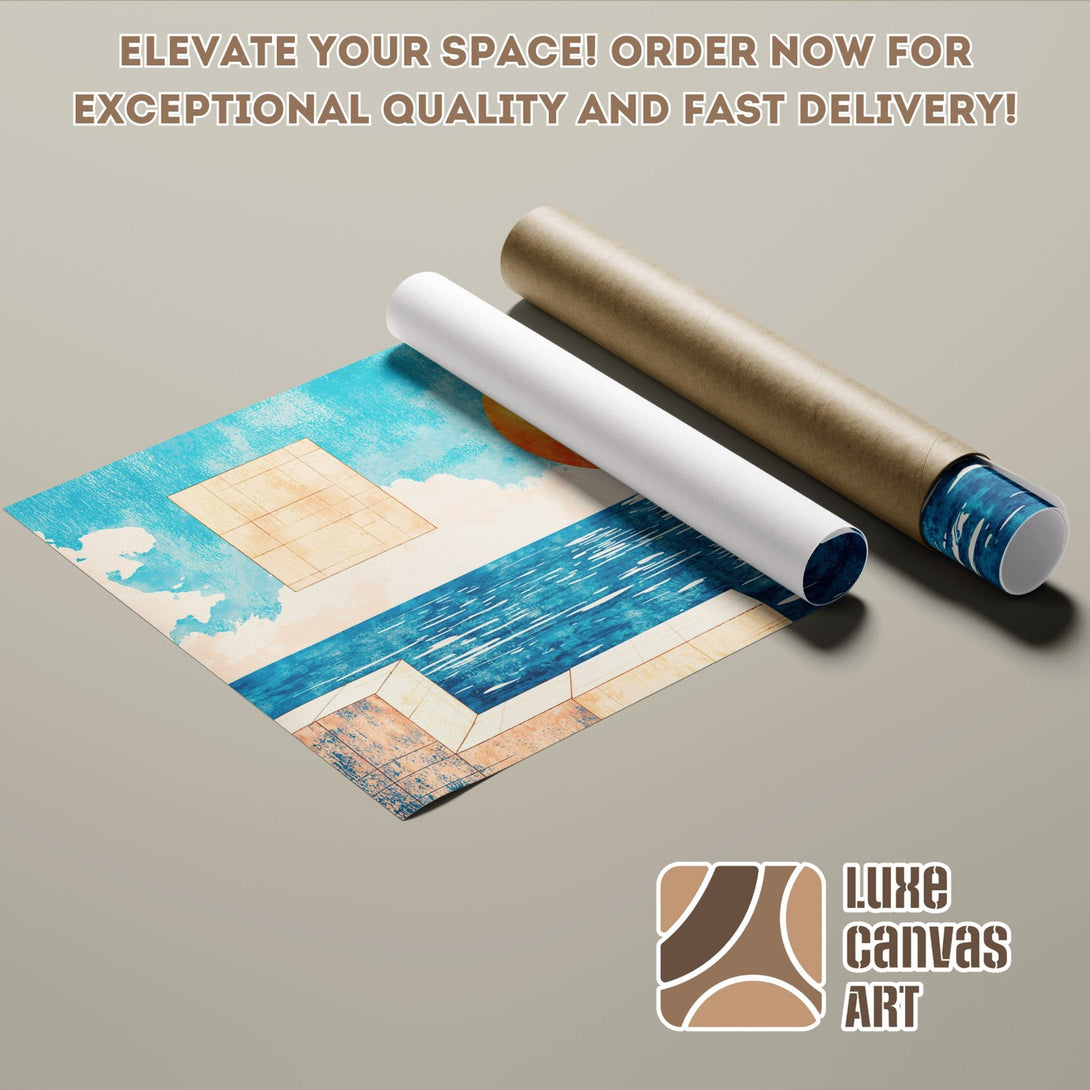 Abstract art Poster Roll, blue and beige color palette, perfect for home decor. Shop now!
