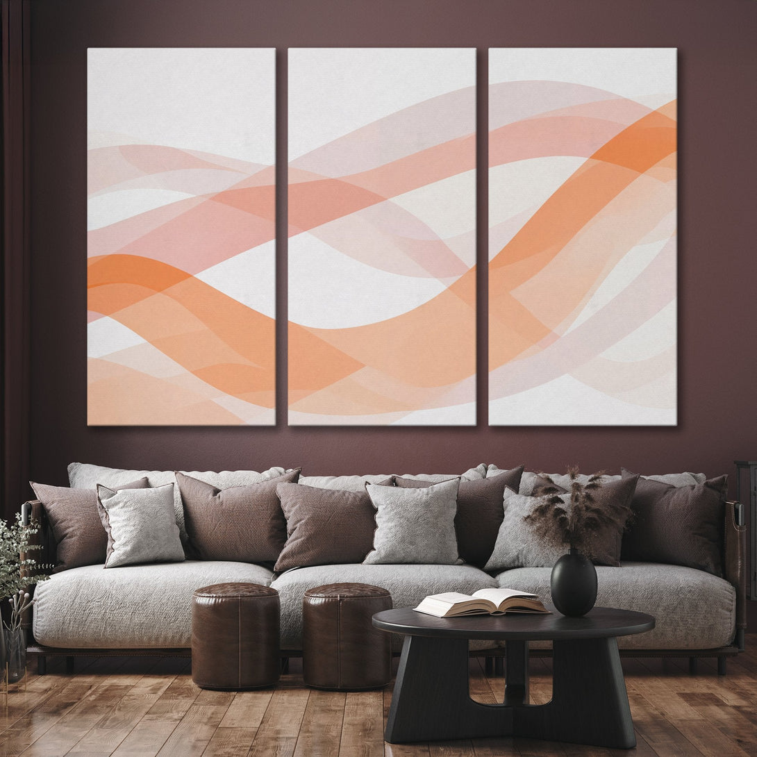 Abstract Canvas Print art in warm orange and blush tones, perfect for modern living room decor. Shop now for stylish wall art!