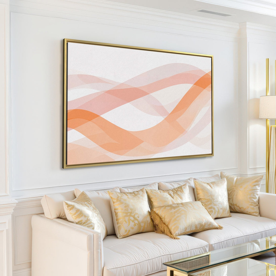 Modern Canvas Print with abstract wave design in warm neutral tones, perfect for living room decor.