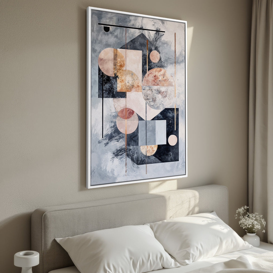 Framed Wall Art: Abstract geometric canvas print with a neutral color palette, perfect for modern home decor. Shop now and elevate your space!