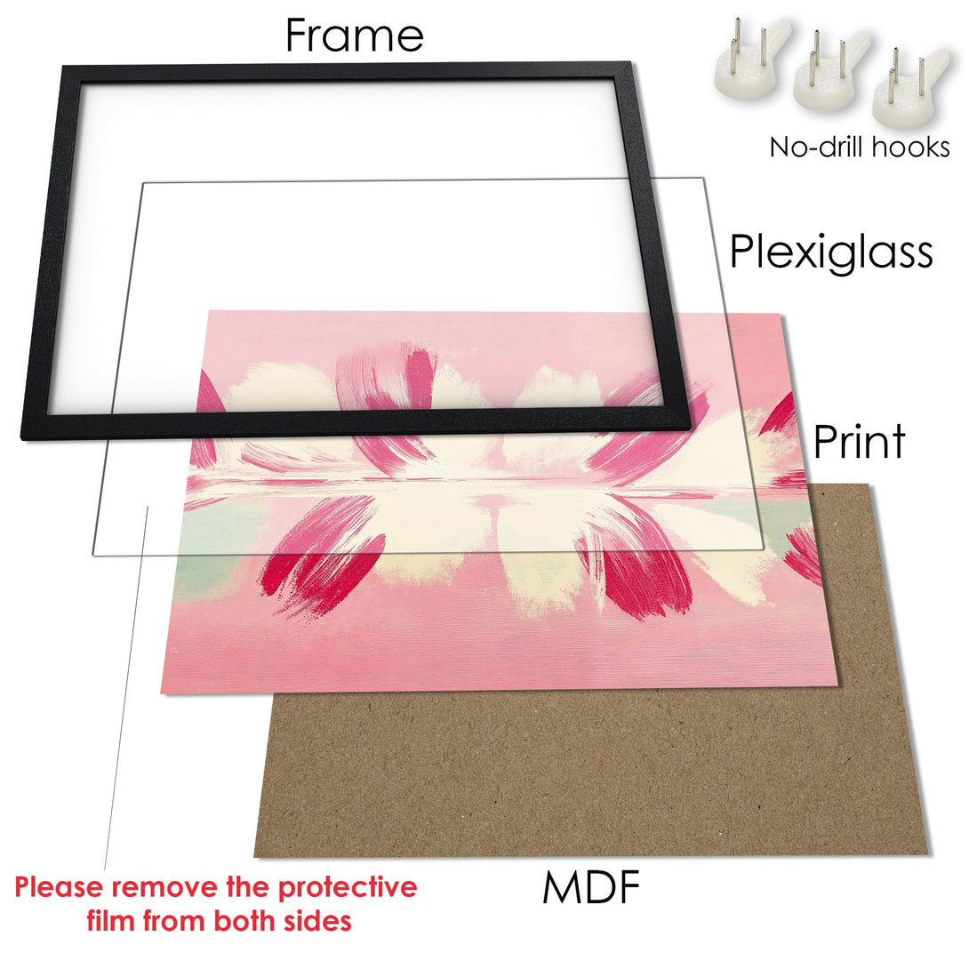 Framed Poster with abstract floral art in pink & cream tones. Modern wall decor for your home.