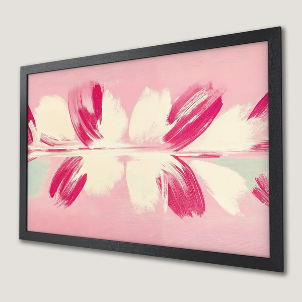 Framed Poster featuring abstract floral art in pink and cream hues. Modern wall decor.