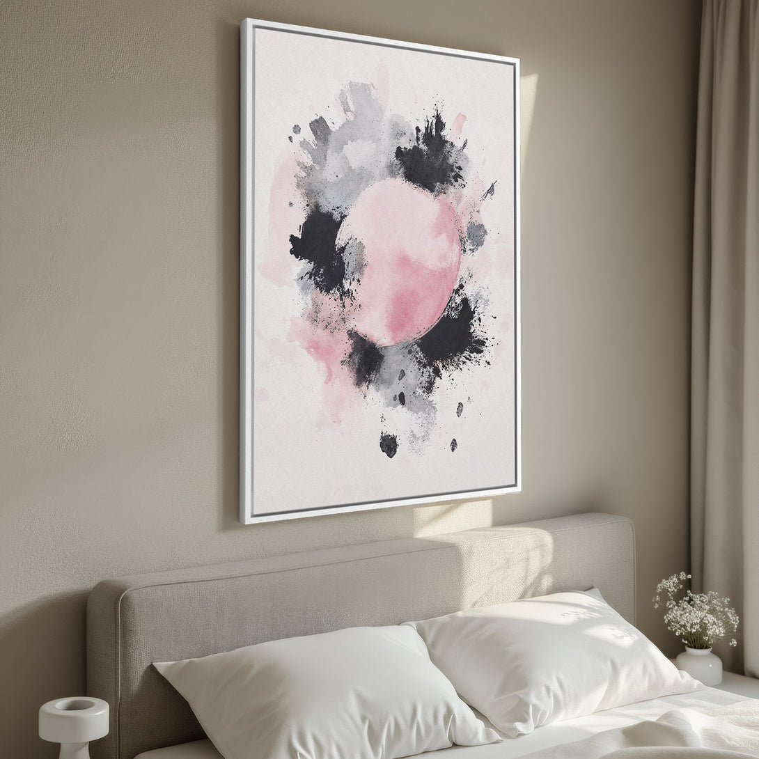 Framed Wall Art: Abstract watercolor painting in pink, gray, and black. Modern art canvas print perfect for bedroom decor.
