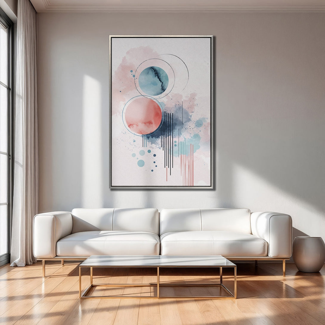 Framed Wall Art: Abstract watercolor art in blush, teal, and navy. Modern decor for living room. Canvas Print adds a pop of color.