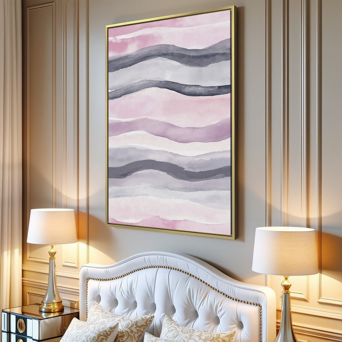 Abstract watercolor Canvas Print in soft pink and gray tones, perfect for modern home decor. Adds a touch of serenity to any space.