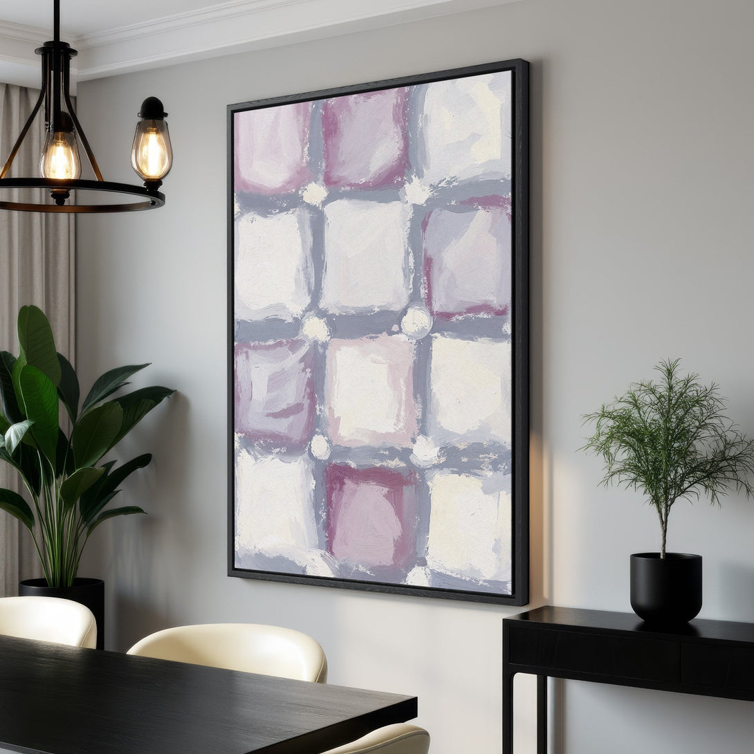 Framed Wall Art featuring abstract, brushstroke squares in a soft purple and gray palette. Elevate your space with this modern Canvas Print.