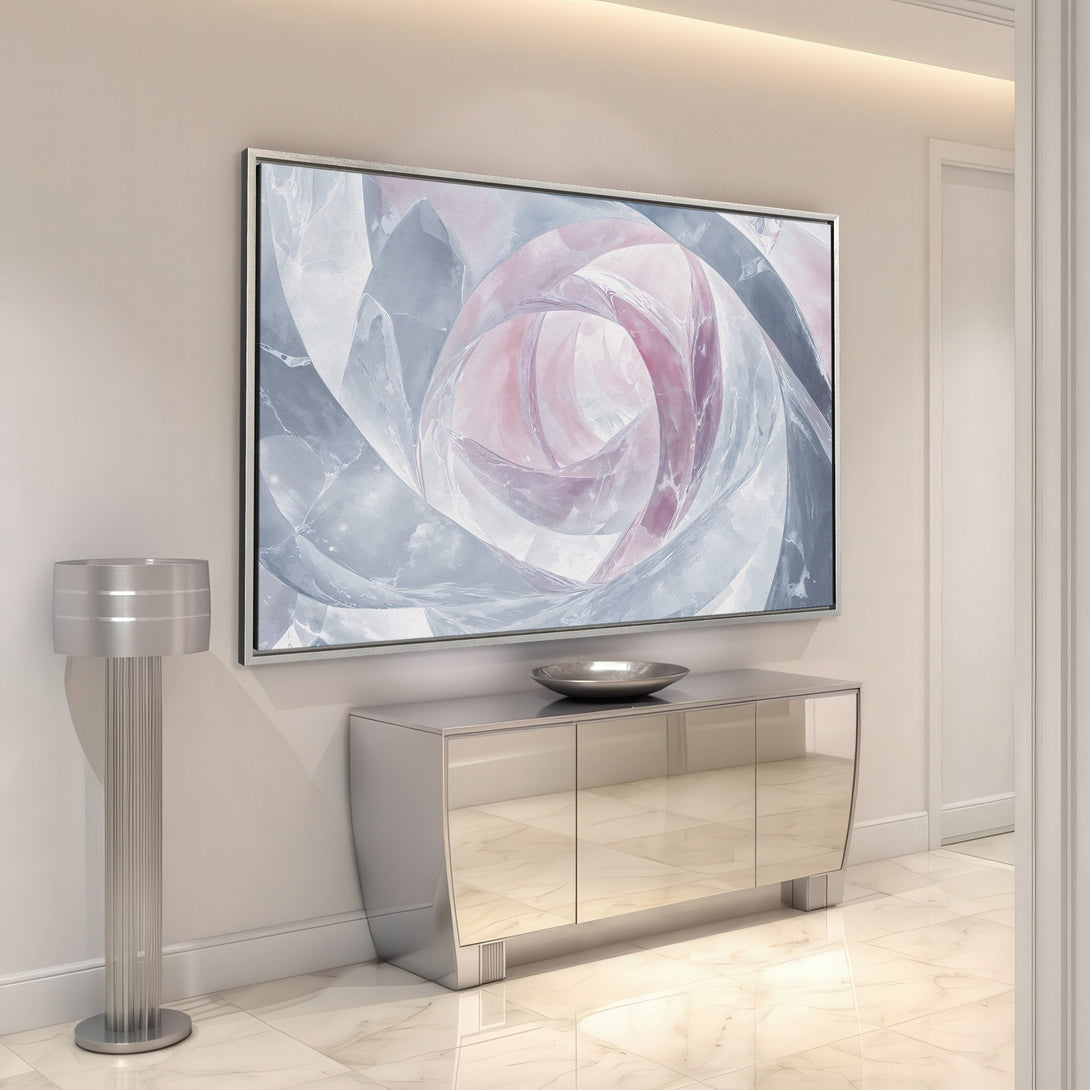 Framed Wall Art: Abstract floral design in pink and gray tones. Modern canvas print adds elegance to any interior. Shop now for stunning wall decor!