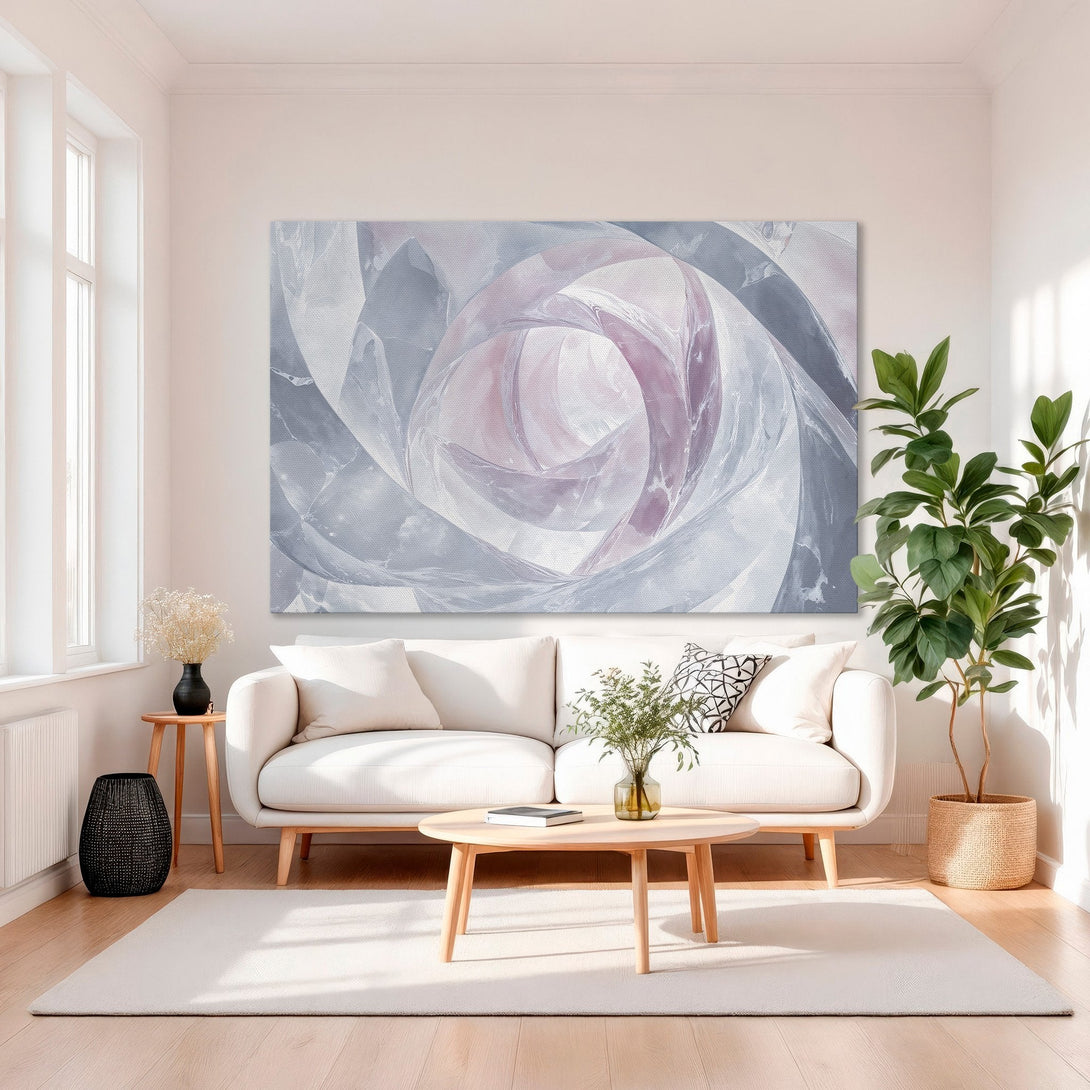 Framed Wall Art: Abstract canvas print in soft pink and gray tones. Modern art for living room decor.