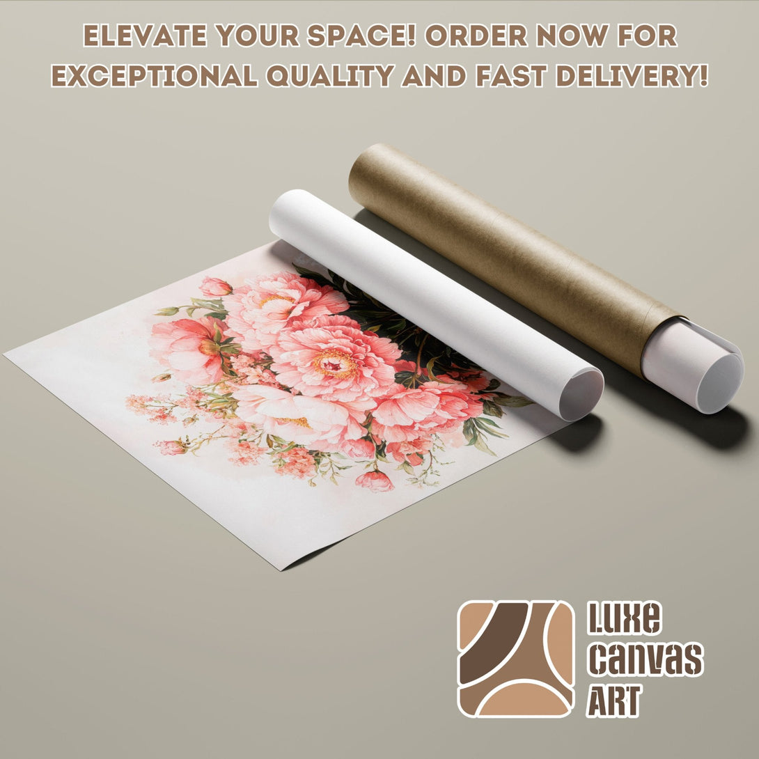 Poster Roll featuring a floral watercolor print, soft pink and neutral tones.