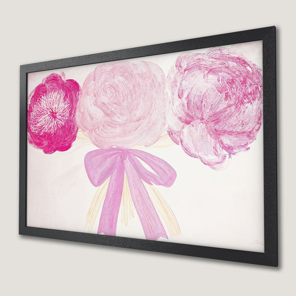 Framed Poster featuring abstract pink floral art. Modern style, soft color palette for a stylish home decor.