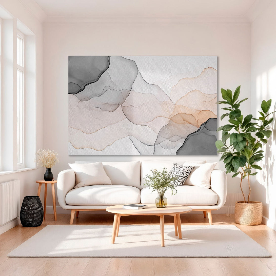 Framed Wall Art: Abstract watercolor Canvas Print in blush, gray, and gold. Modern art decor for living room. Enhance your home's style!