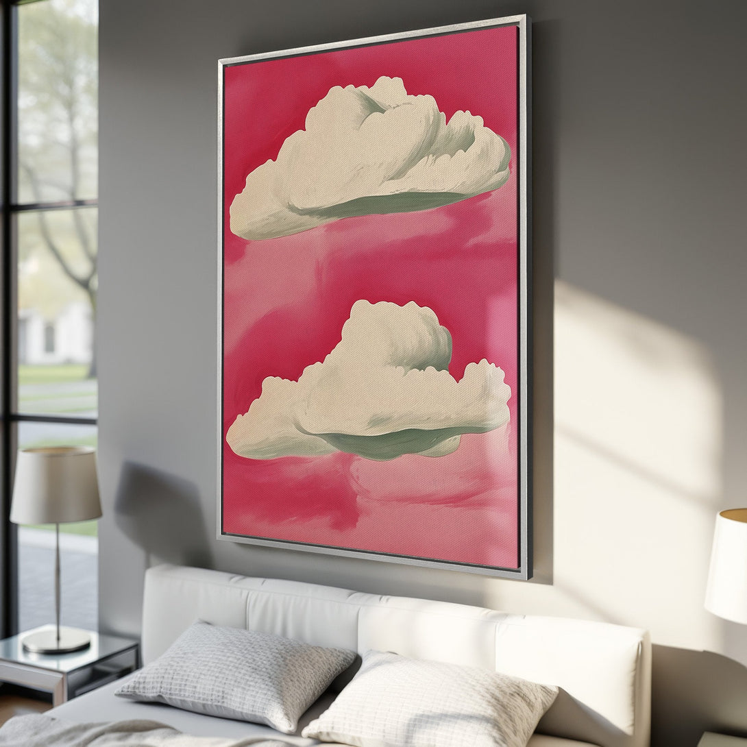 Framed Wall Art: Abstract cloud painting in pink & cream hues. Modern style Canvas Print adds a pop of color to any interior. Shop now!