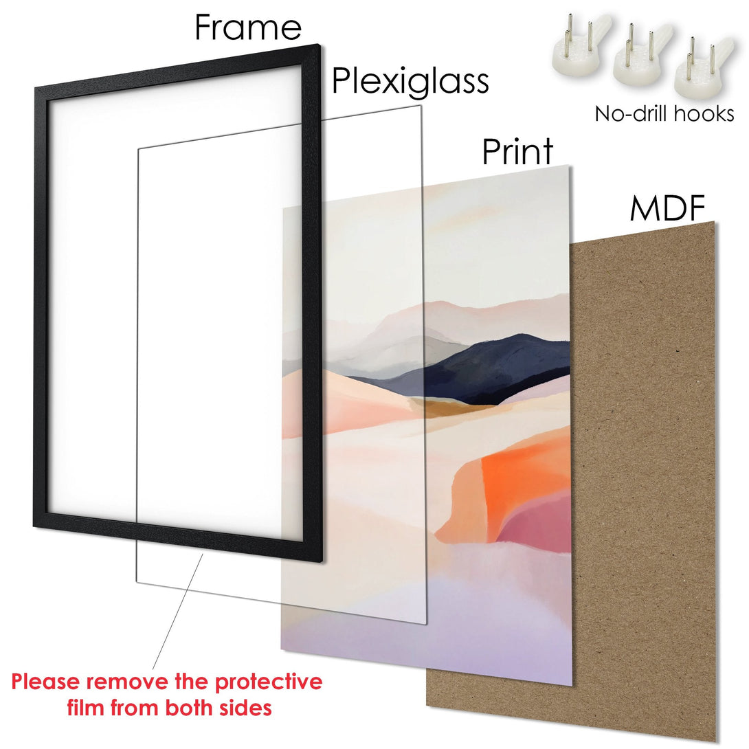 Framed Poster with abstract landscape art in warm, earthy tones. Modern wall decor for your home.
