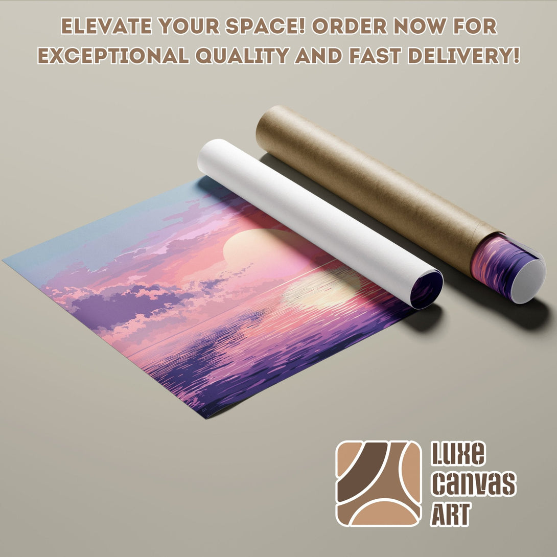 Poster Roll featuring a sunset landscape in a vibrant purple and pink color palette.