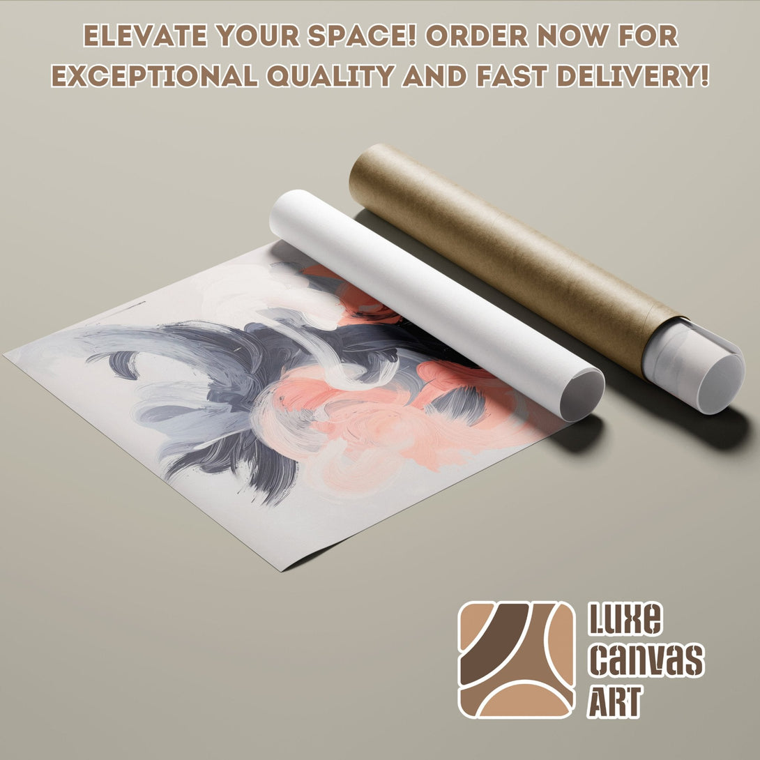 Abstract art Poster Roll in gray, coral, and white. Elevate your space with this modern art print!