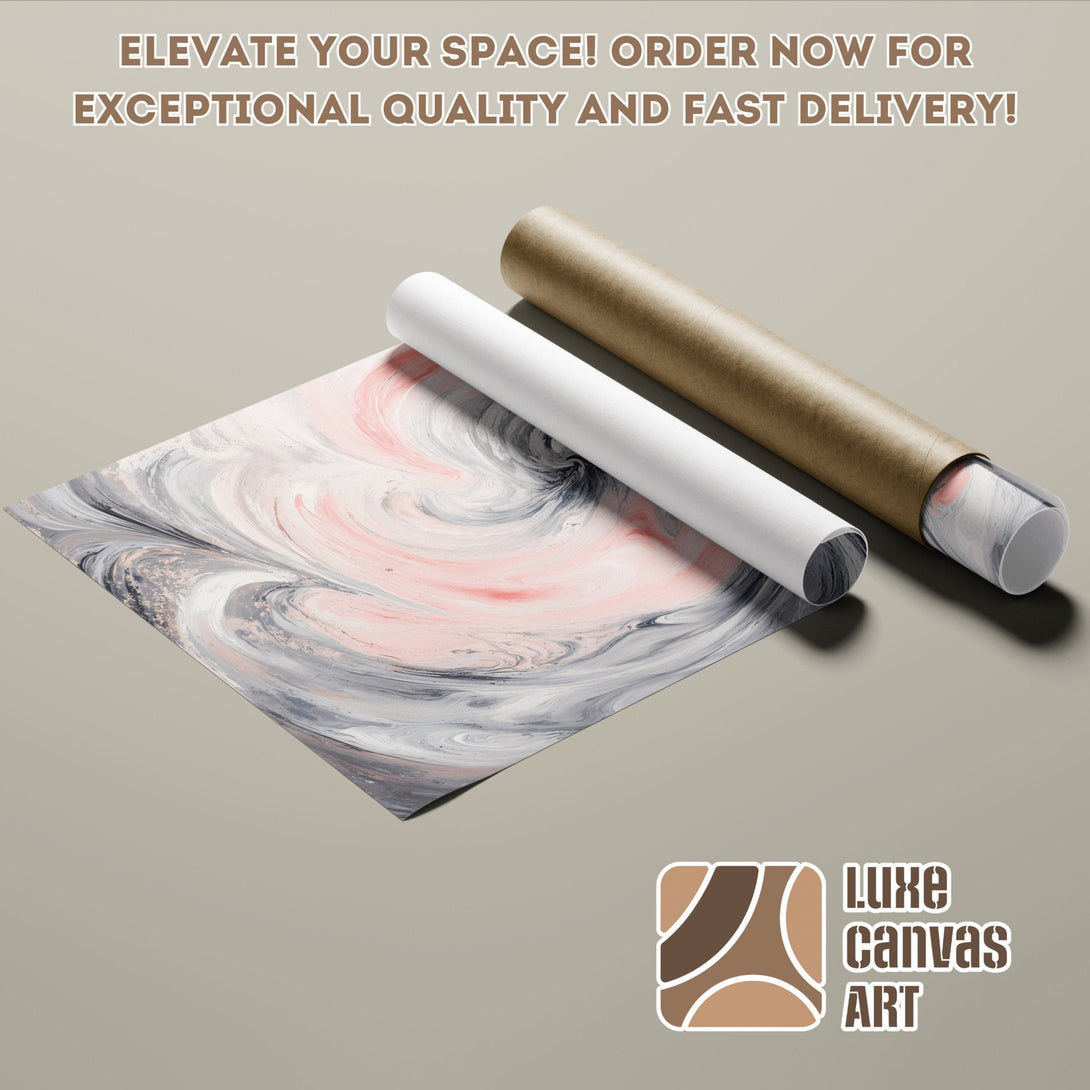 Abstract art poster roll with pink, gray, and white color palette. Elevate your space with Luxe Canvas Art!