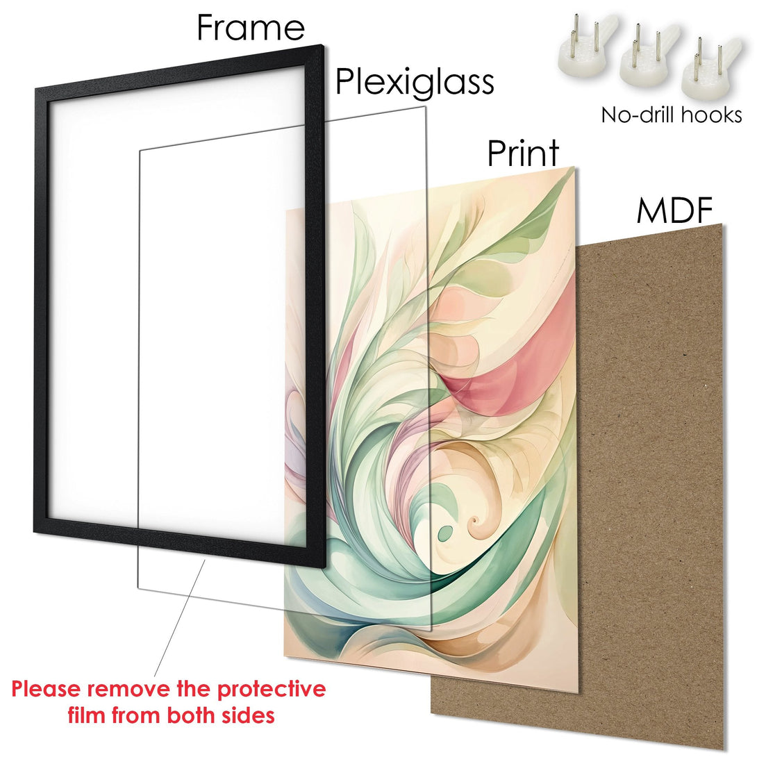 Framed Poster featuring abstract floral art in a soft pastel color palette, ready to brighten your space!