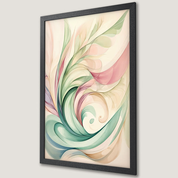 Framed Poster featuring an abstract floral design in watercolor style with soft pink, green, and beige hues. Perfect wall art for any space.