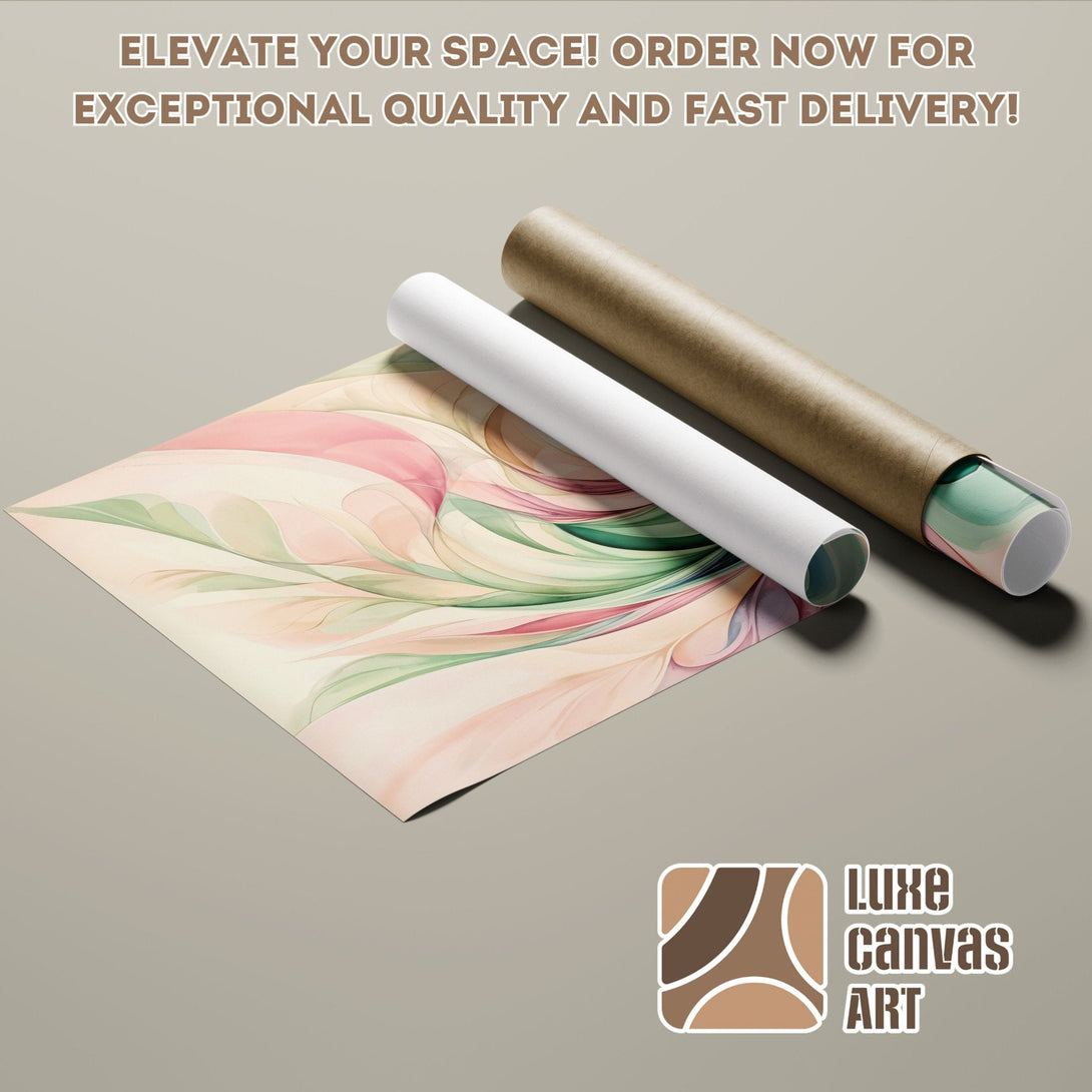 Abstract floral Poster Roll in pastel pinks, greens, and beige. Elevate your space with this beautiful art print!