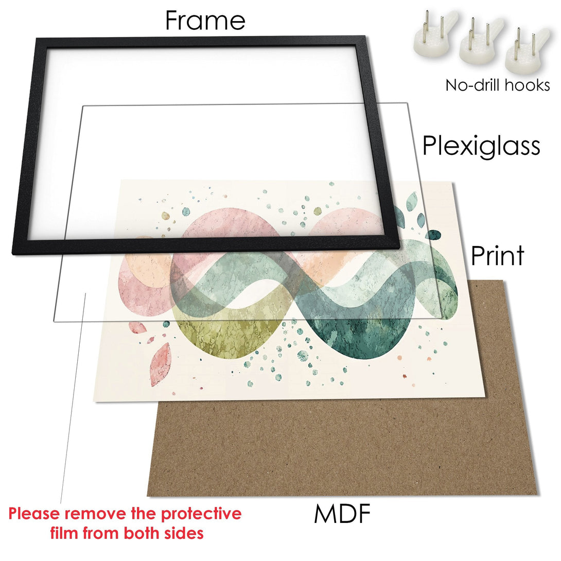 Framed Poster with abstract art in pastel colors. Modern wall decor for any room.