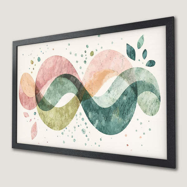 Framed Poster: Abstract watercolor art in pastel pinks, greens, and blues. Modern wall decor for your home.