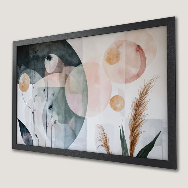 Framed Poster: Abstract watercolor art with botanical elements in a soft, muted color palette. Perfect wall decor!