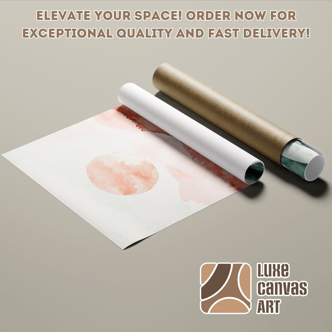 Poster Roll with abstract watercolor art in peach and green tones. Elevate your space with this stylish art piece.