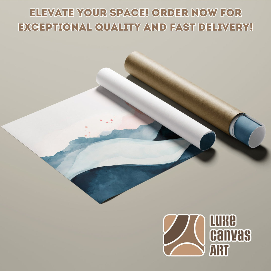 Abstract watercolor Poster Roll art in blue, pink, and white. Elevate your space!