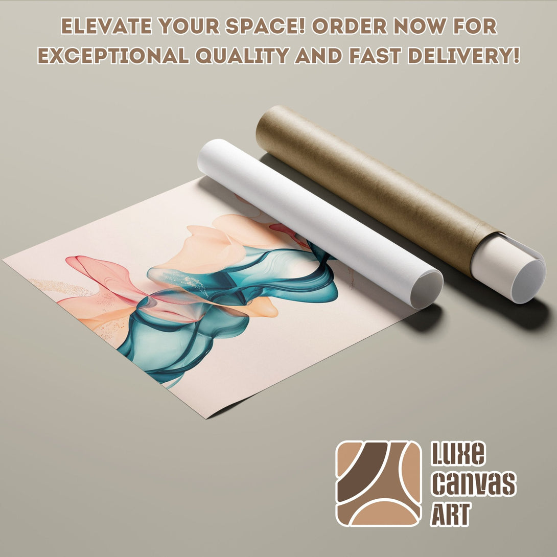 Abstract art Poster Roll in teal, pink, and beige. Perfect wall decor for your space!