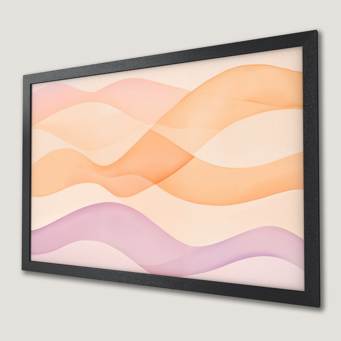 Framed Poster featuring abstract flowing waves in a warm, pastel color palette. Modern art for your home!