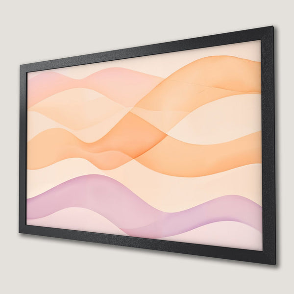 Framed Poster featuring abstract flowing waves in a warm, pastel color palette. Modern art for your home!