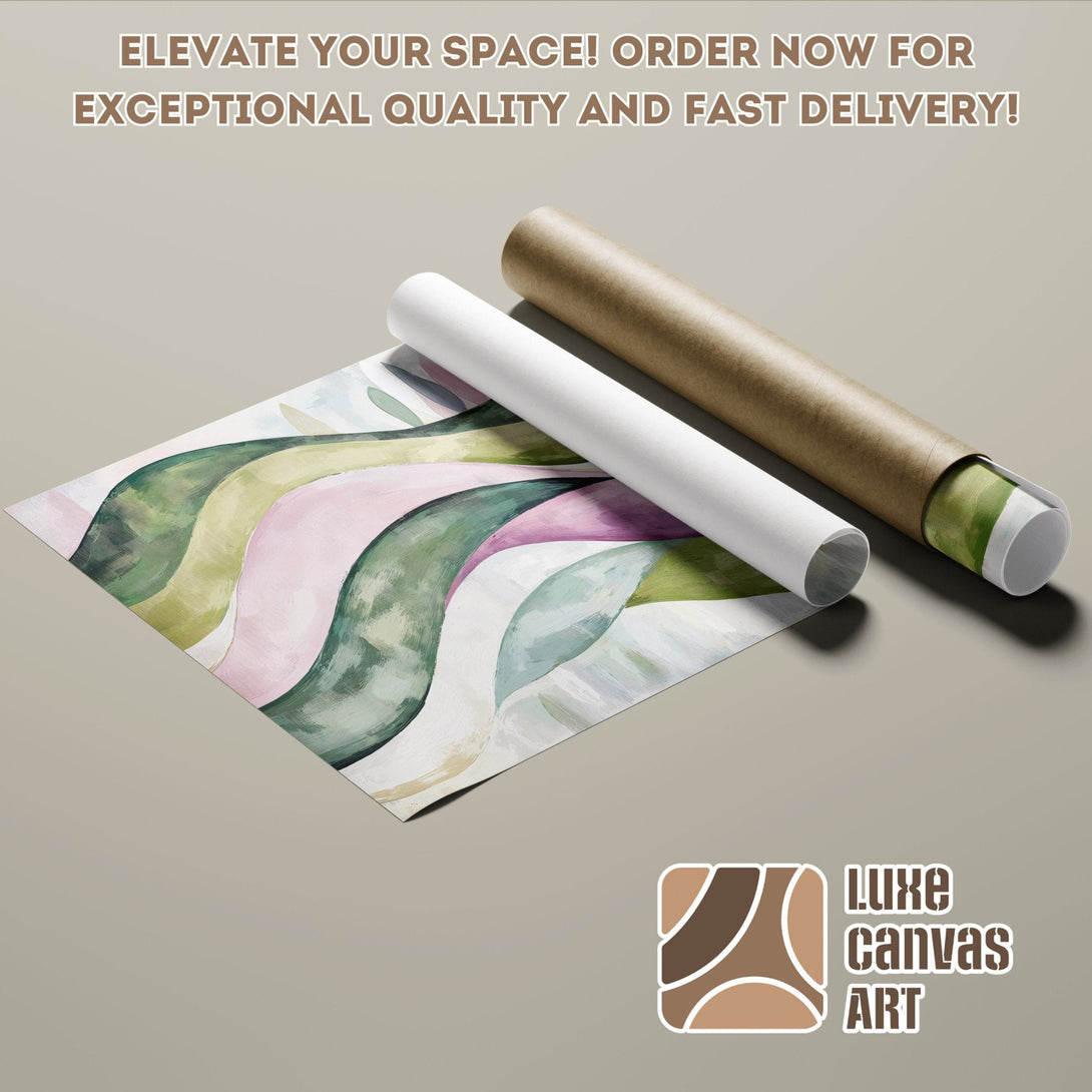 Abstract art Poster Roll featuring a watercolor style with green, pink, and white hues. Elevate your space!