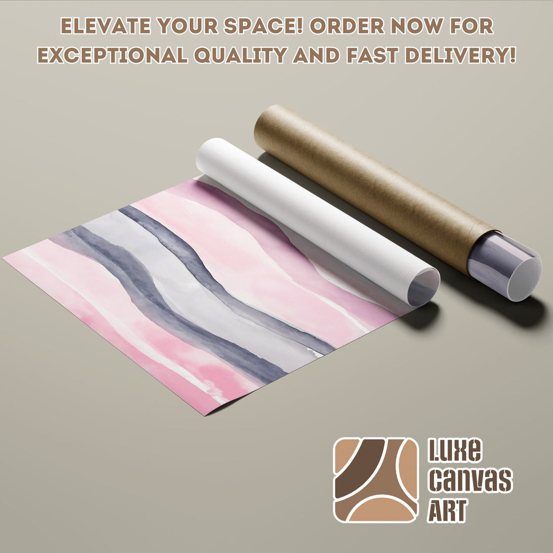 Abstract watercolor Poster Roll in pink, gray, and white. Modern art print for your home decor.
